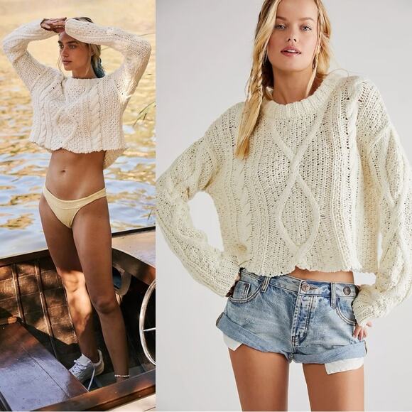 Free People Sweaters - Free People Cutting Edge Cable Knit Pullover Sweater Cream Sz Small